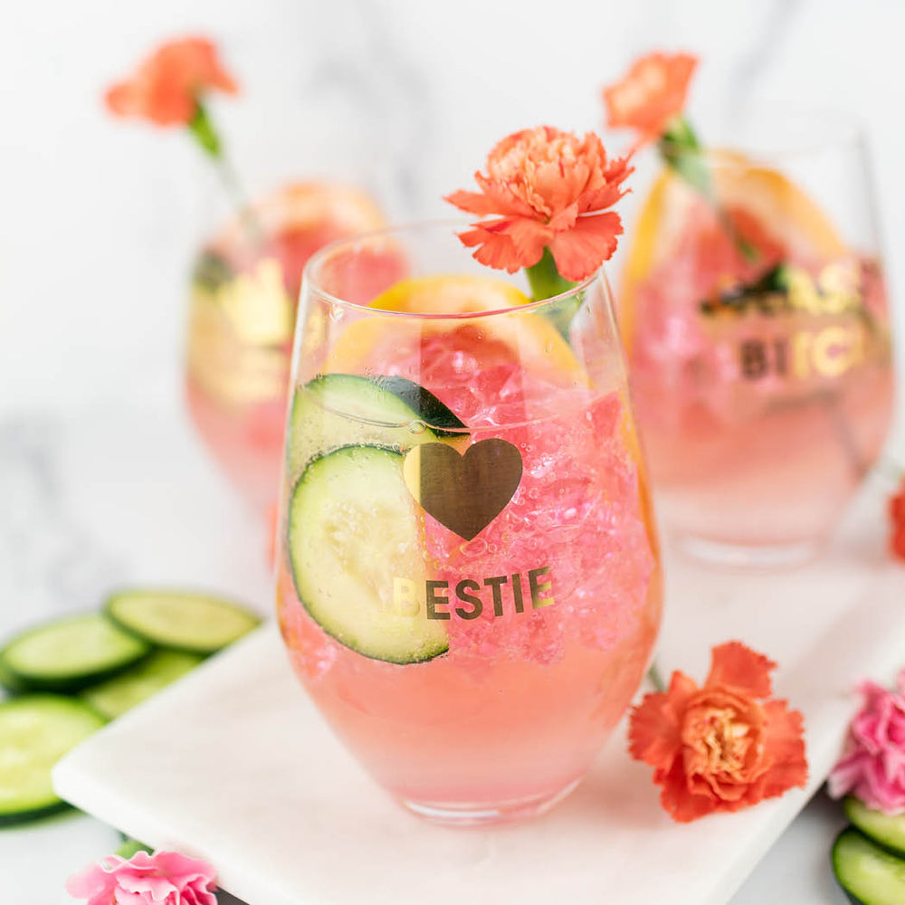 BESTIE - GOLD FOIL STEMLESS WINE GLASS