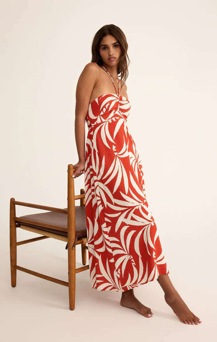 ELODI PALM FLORAL MIDI DRESS