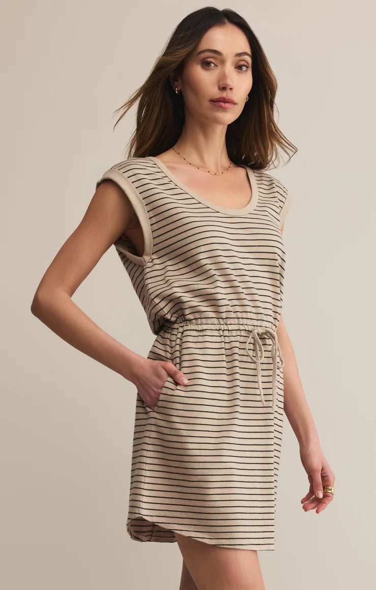 DAYSHIFT COTTON STRIPED MINI DRESS