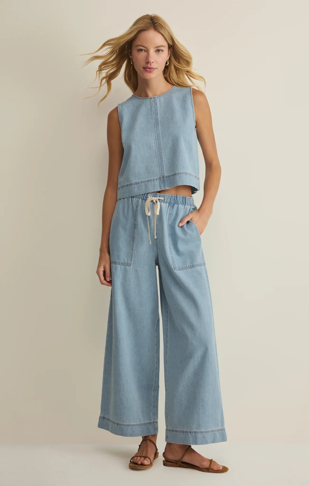 SUN SEEKER DENIM CROPPED TANK