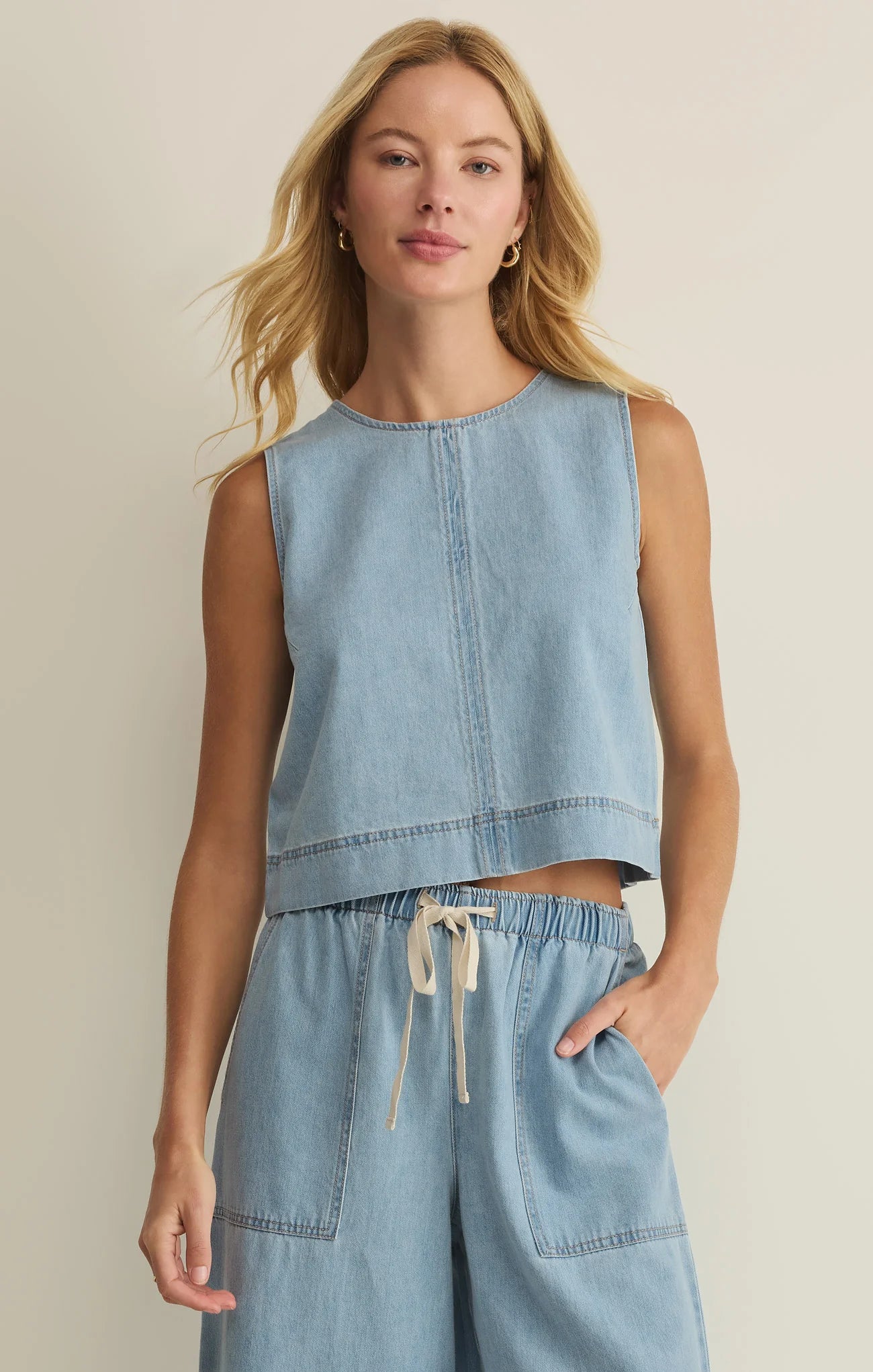 SUN SEEKER DENIM CROPPED TANK