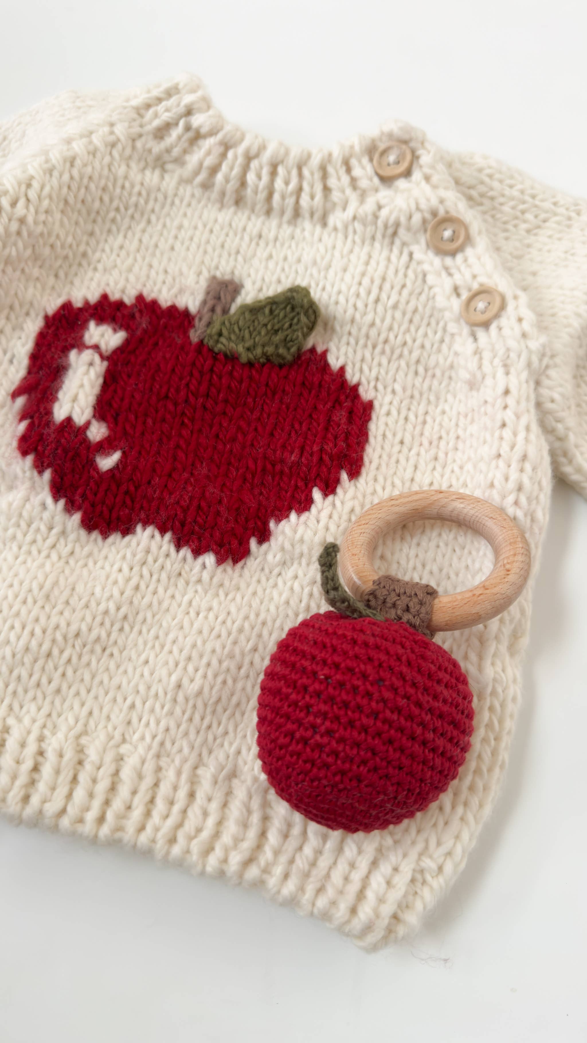 Cotton Crochet Apple Rattle Teether Back to School Baby Fall