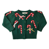 Baby Girls Constance Sweater - Green Candy Cane Bows