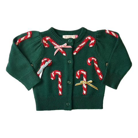 Baby Girls Constance Sweater - Green Candy Cane Bows