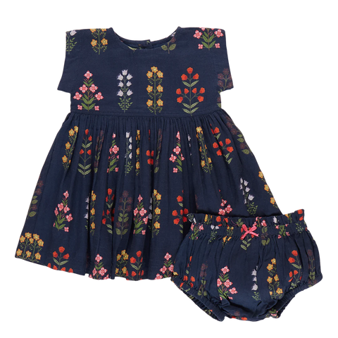 Baby Girls Marie Dress Set - Navy Field Floral