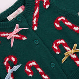 Baby Girls Constance Sweater - Green Candy Cane Bows