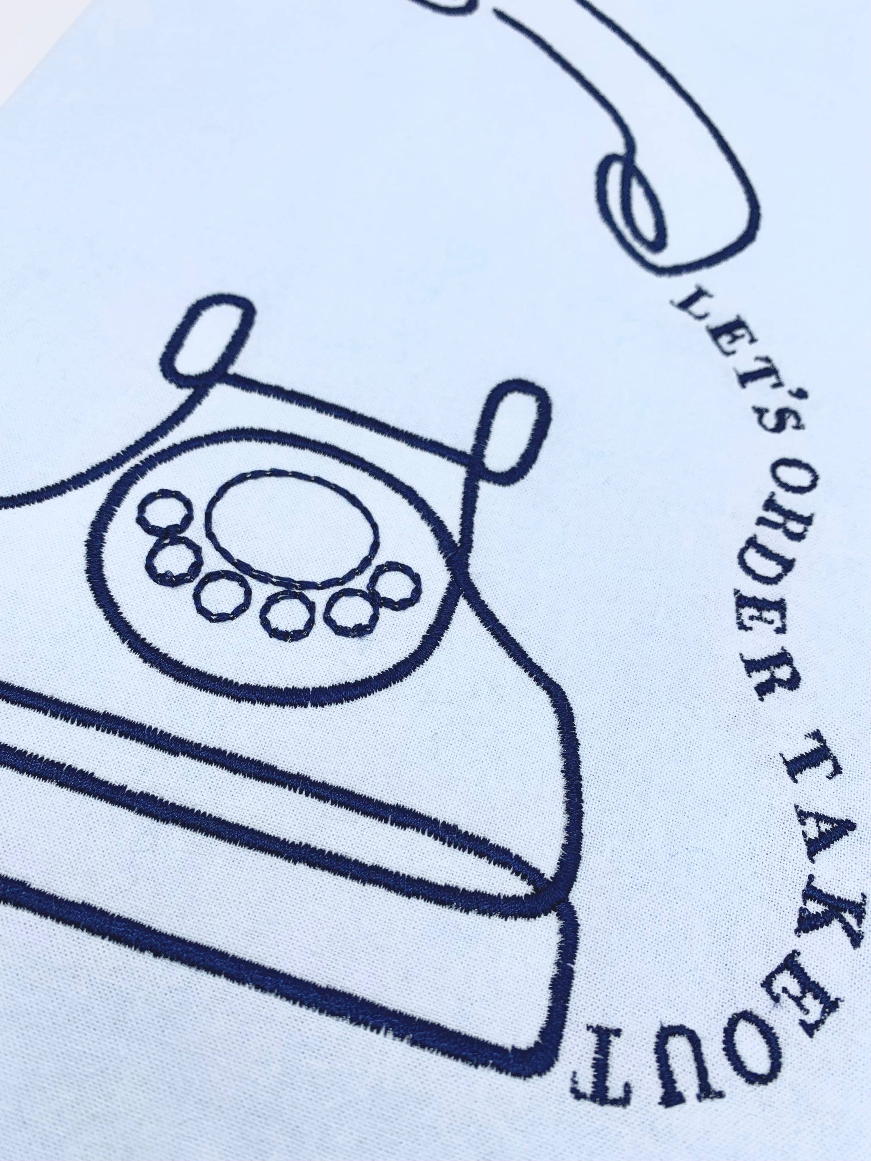 Let's Order Takeout Embroidered Tea Towel