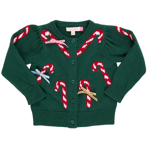 Constance Sweater - Green Candy Cane Bows