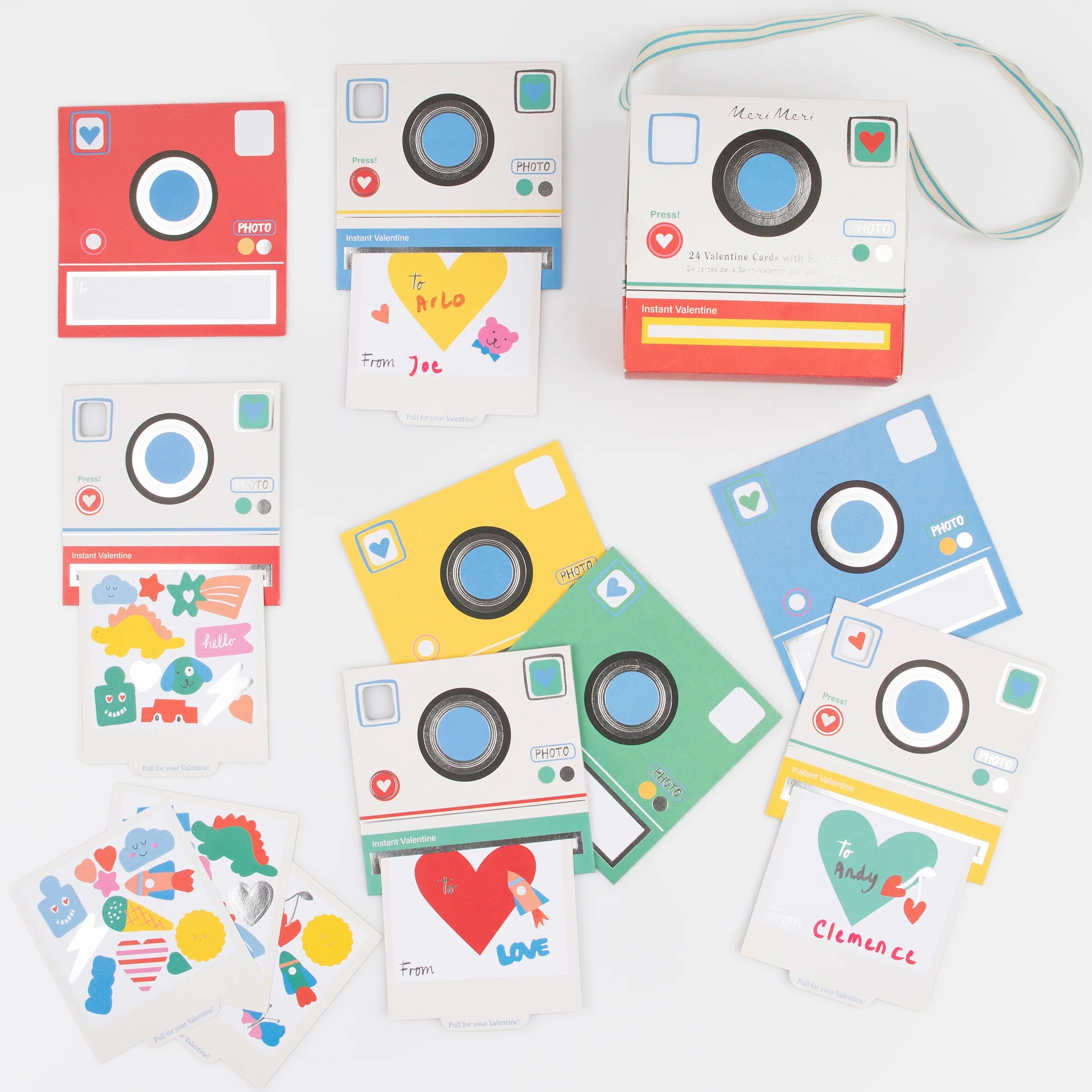 Instant Camera Kids Valentine's Cards With Stickers (Set of 24)