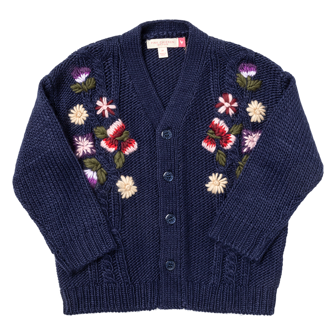 Grandpa Sweater - Navy Floral Embroidery