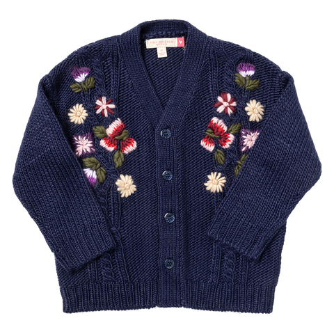 Grandpa Sweater - Navy Floral Embroidery