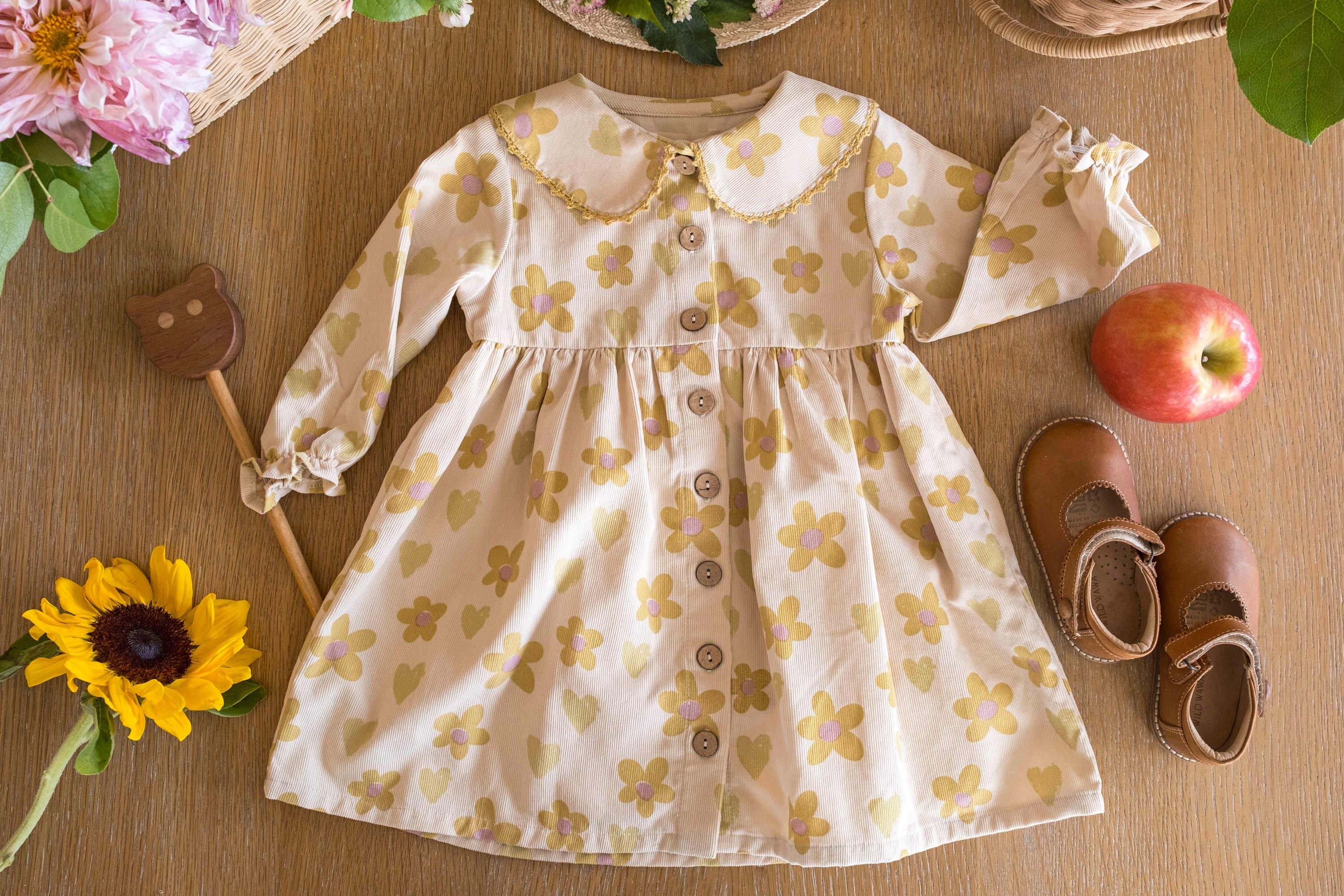 Clementine Dress - Floral Hearts Honey