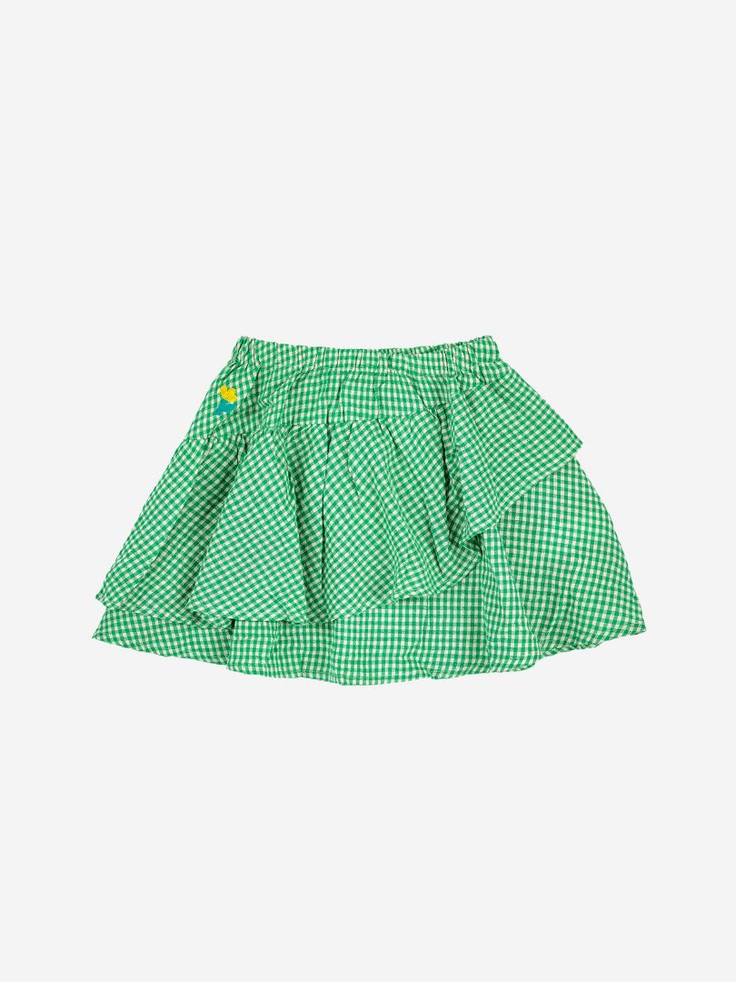 GREEN VICHY WOVEN RUFFLE SKIRT