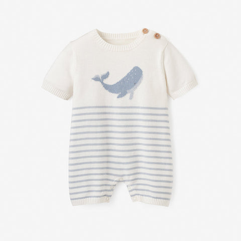 WHALE STRIPED KNIT SHORTALL ROMPER