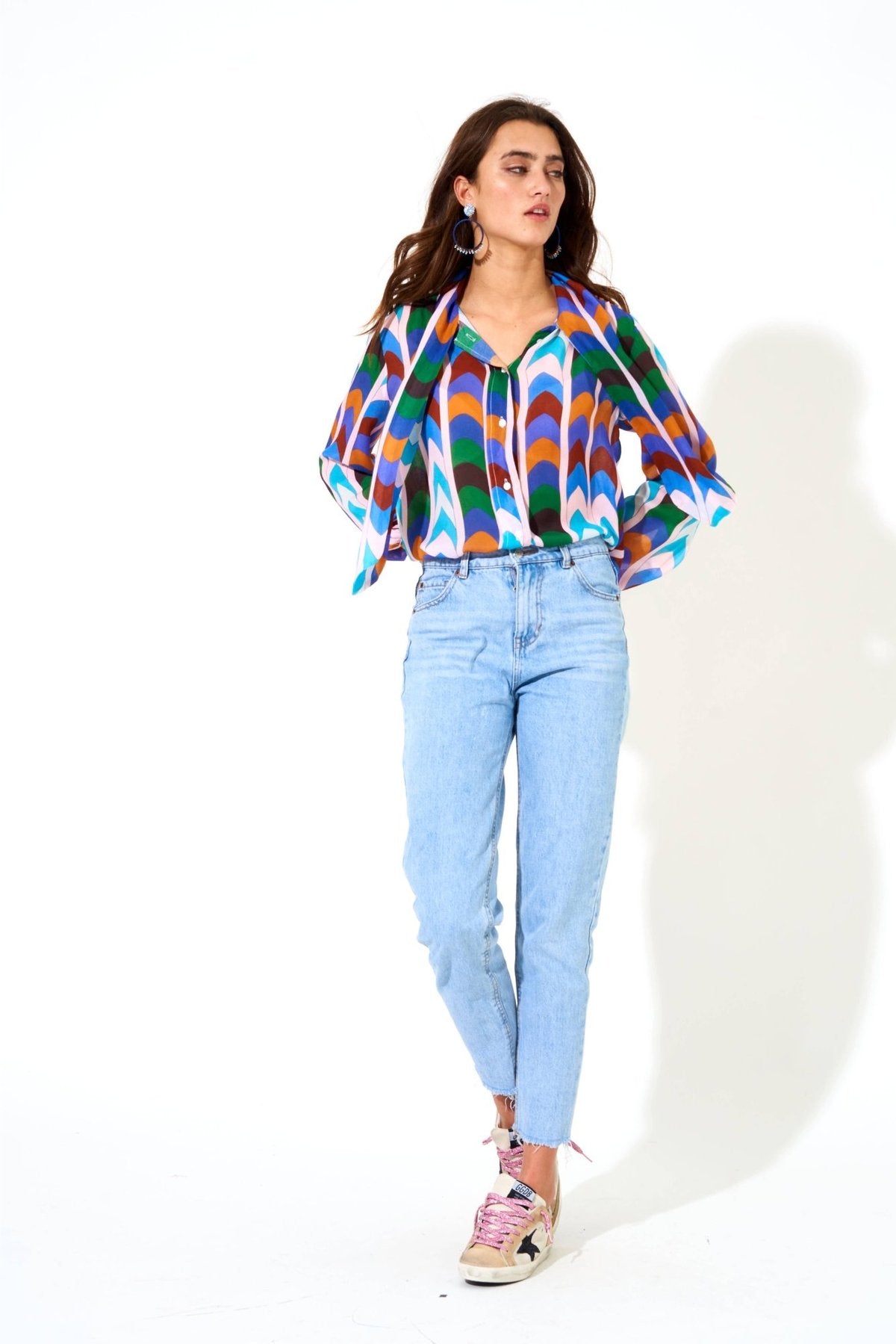 TIE NECK BLOUSE- MILANO BLUE