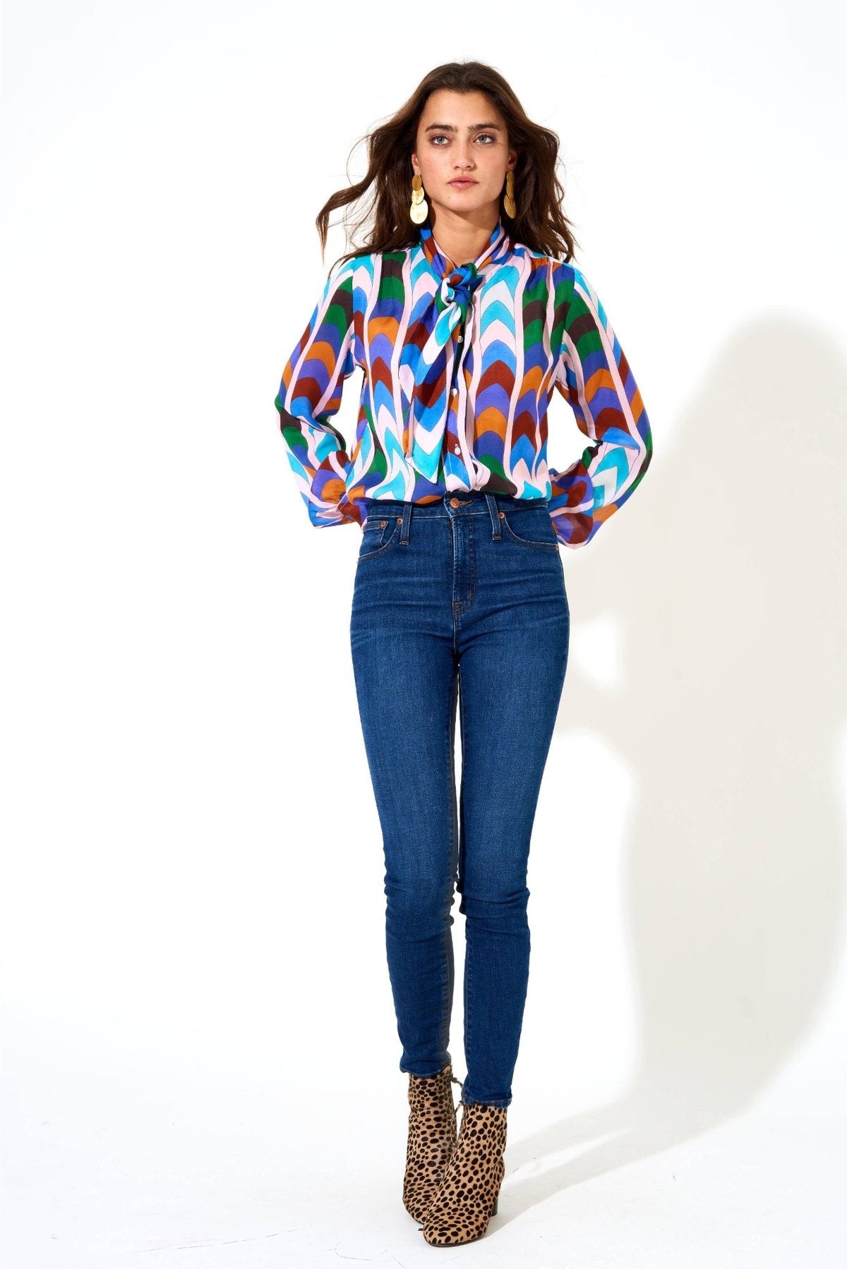 TIE NECK BLOUSE- MILANO BLUE