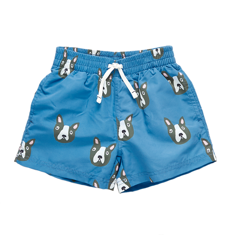 New! Boys Swim Trunk - Blue Boston Terrier